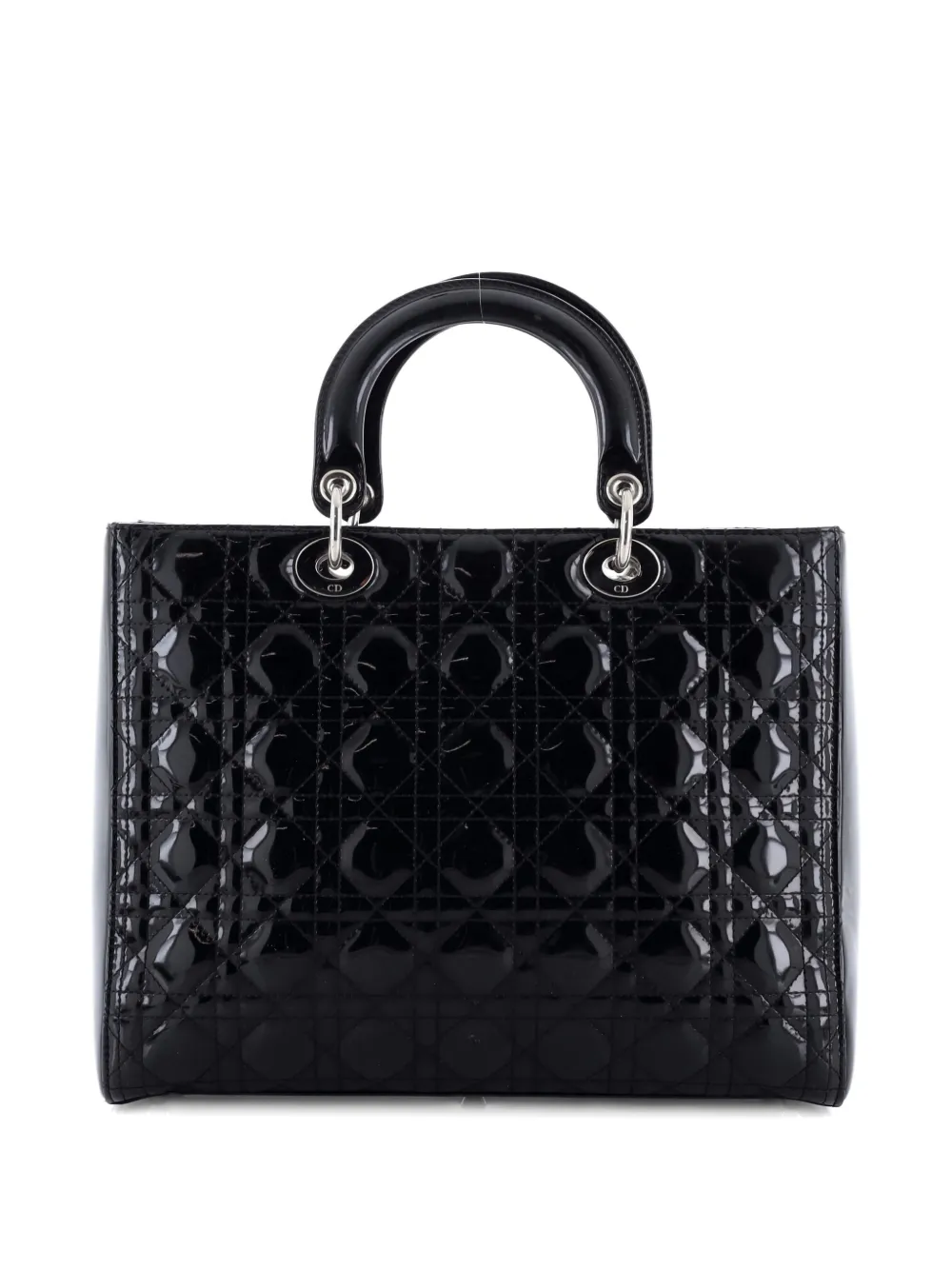 Pre-owned Dior Lady  Bag Cannage Quilt Patent Large Satchel In Black