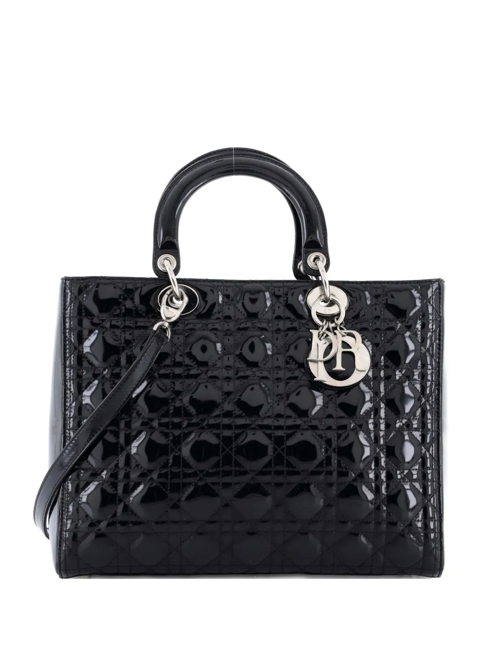 Christian Dior Pre-Owned Lady Dior Bag Cannage Quilt Patent Large satchel - Nero