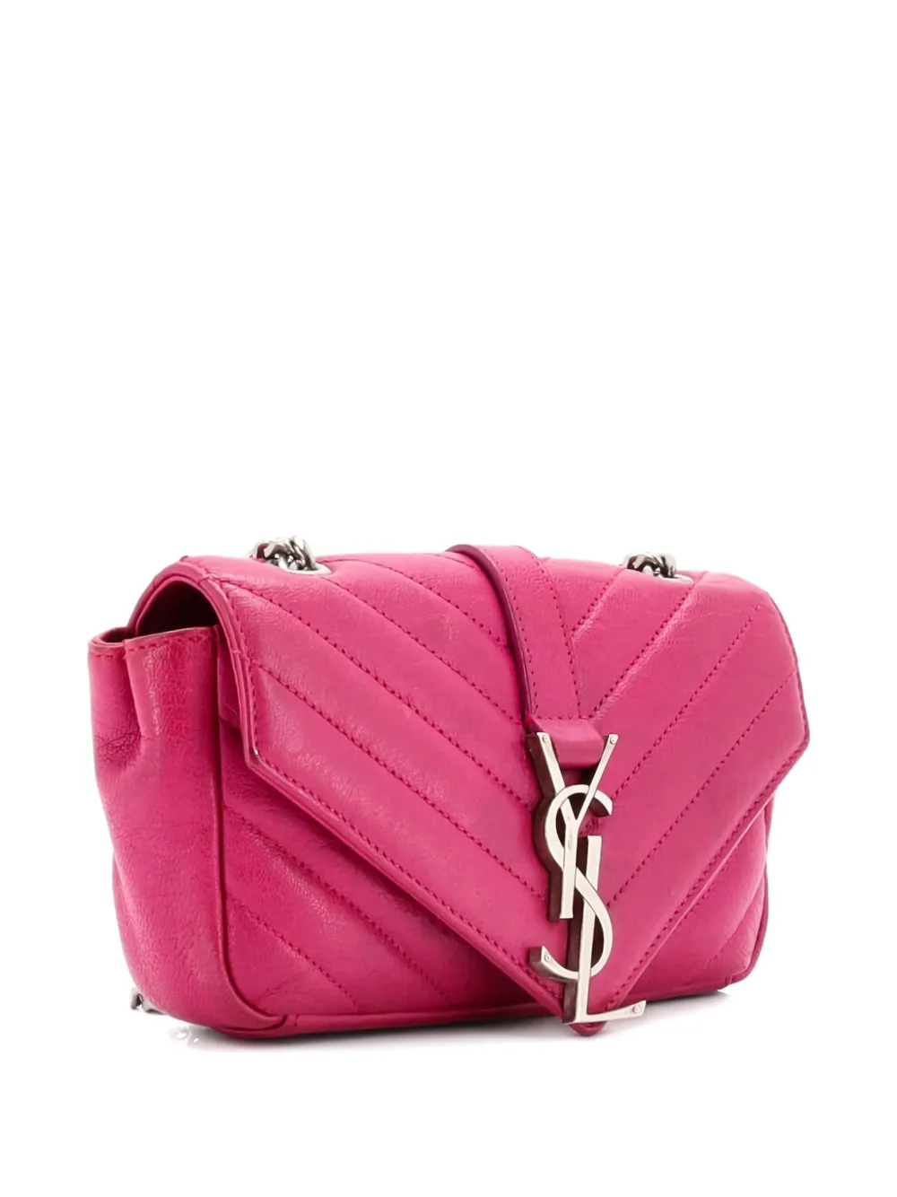 SAINT LAURENT Pre-owned Classic Monogram College Chain Wallet Matelasse Chevron Leather Crossbody Bag In Pink