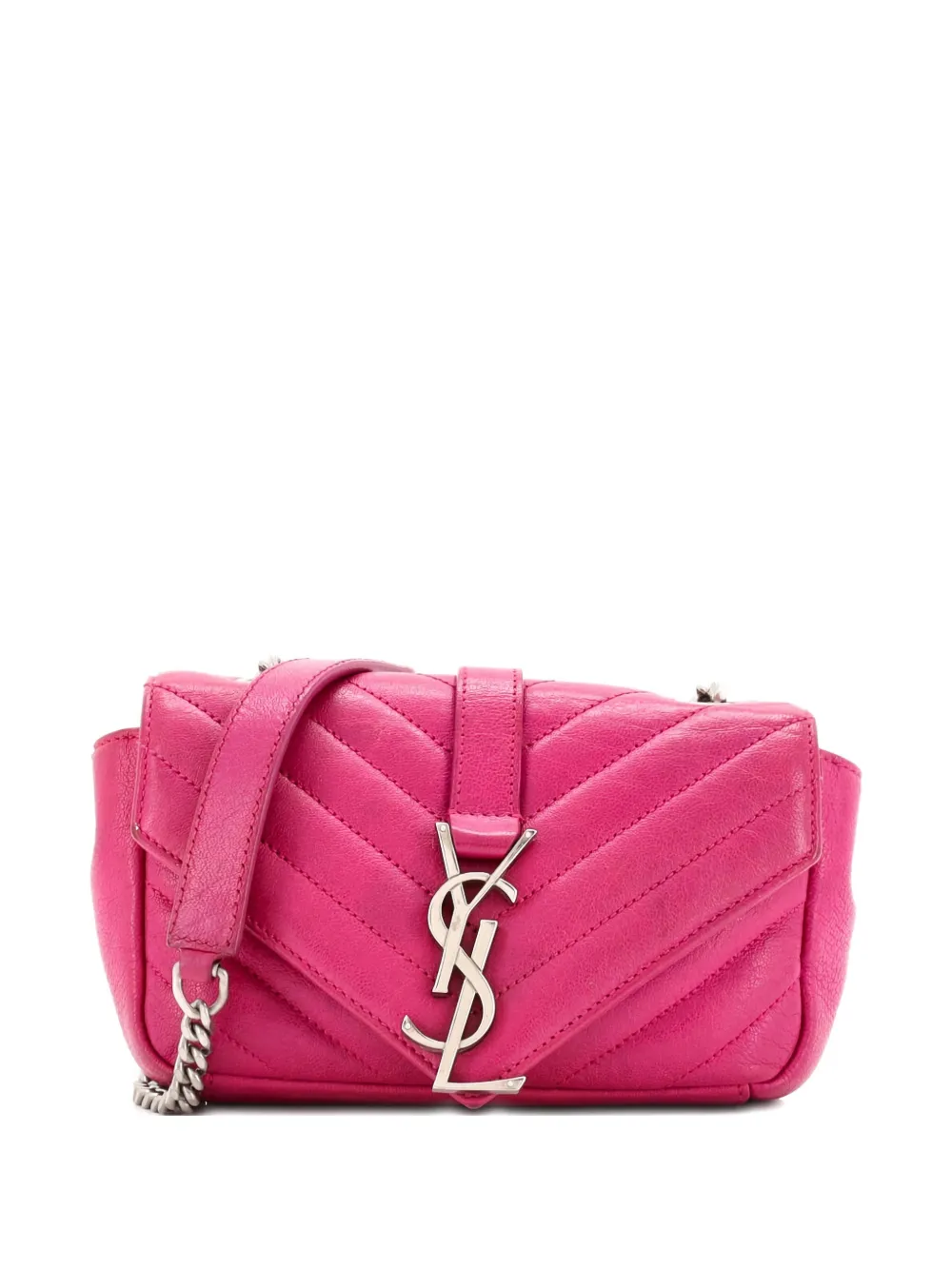 Pre-owned Saint Laurent Classic Monogram College Chain Wallet Matelasse Chevron Leather Crossbody Bag In Pink