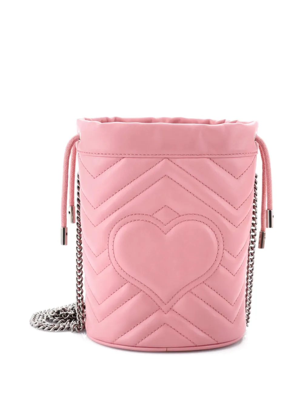 Pre-owned Gucci Gg Marmont Matelasse Leather Mini Bucket Bag In Pink