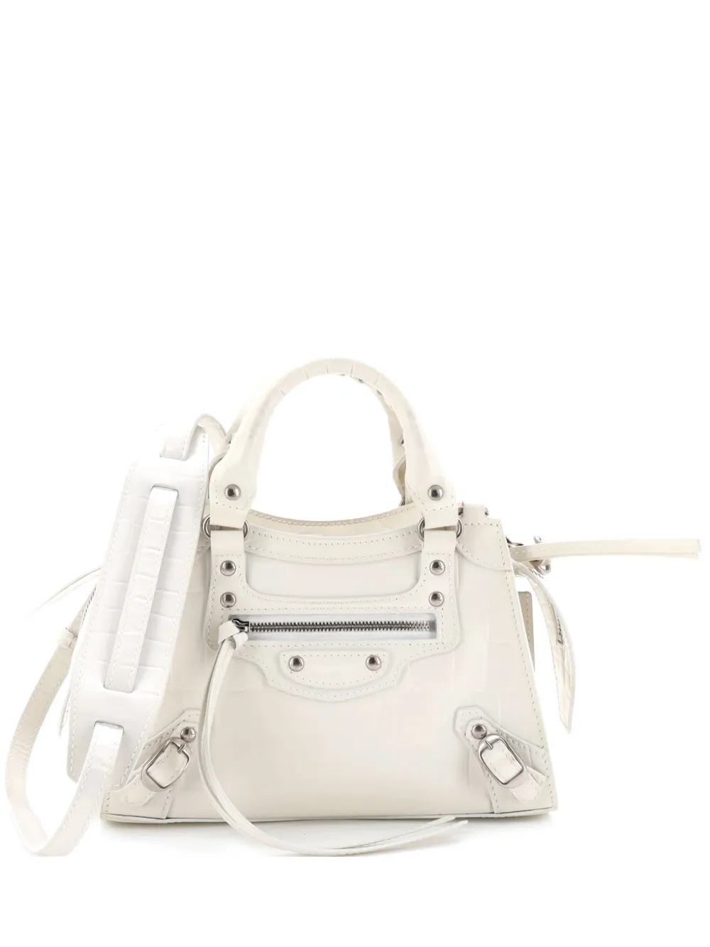 Balenciaga Pre-Owned Neo Classic City Bag Crocodile Embossed Leather Mini crossbody bag - Bianco