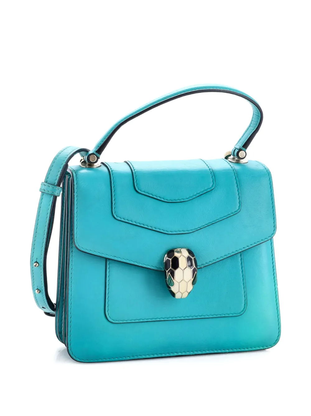 Pre-owned Bvlgari Serpenti Forever Top Handle Bag Leather Small Satchel In Blue