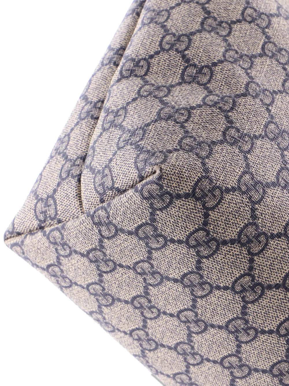 Pre-owned Gucci Plus Gg Coated Canvas With Leather Medium Tote Bag In Blue