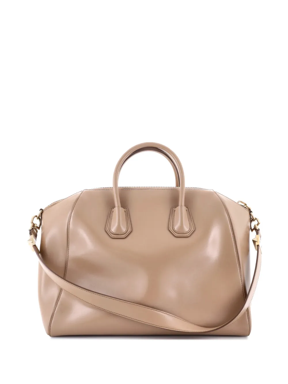 Pre-owned Givenchy Antigona Bag Glazed Leather Large Satchel In Neutral