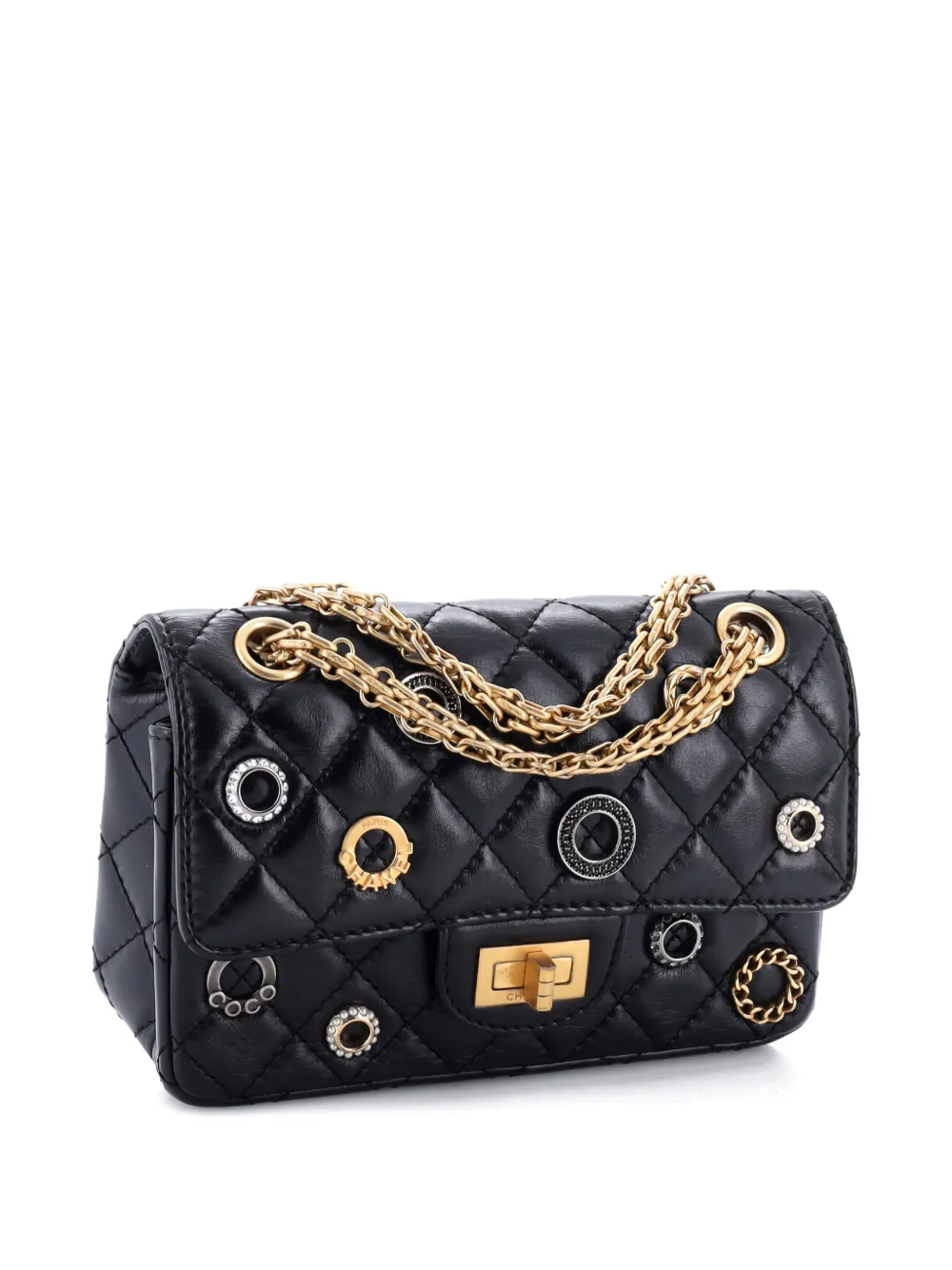 Pre-owned Chanel Crystal Charms 2.55 Reissue Flap Bag Aged Quilted Calfskin 224 Shoulder Bag In Black