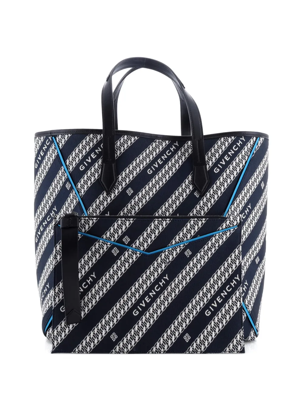 Pre-owned Givenchy Bond Shopper Logo Jacquard Canvas Medium Tote Bag In Blue