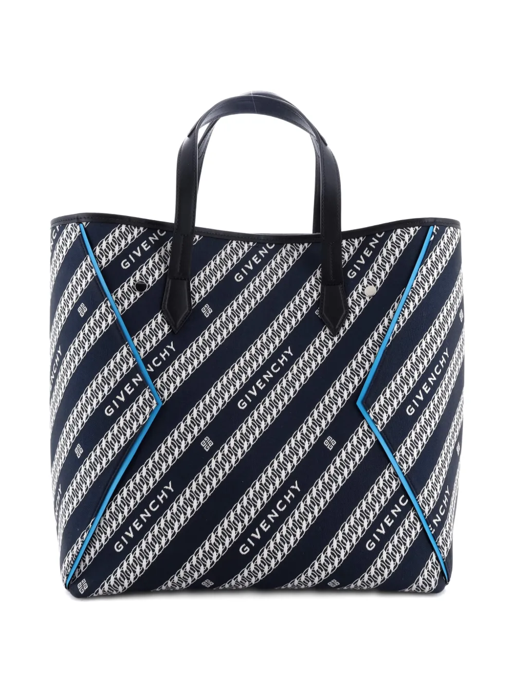 Pre-owned Givenchy Bond Shopper Logo Jacquard Canvas Medium Tote Bag In Blue