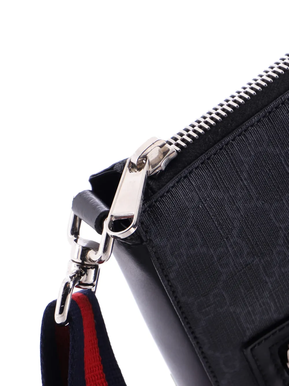 Pre-owned Gucci Web Strap Front Zip Messenger Bag Gg Coated Canvas Medium Crossbody Bag In Black