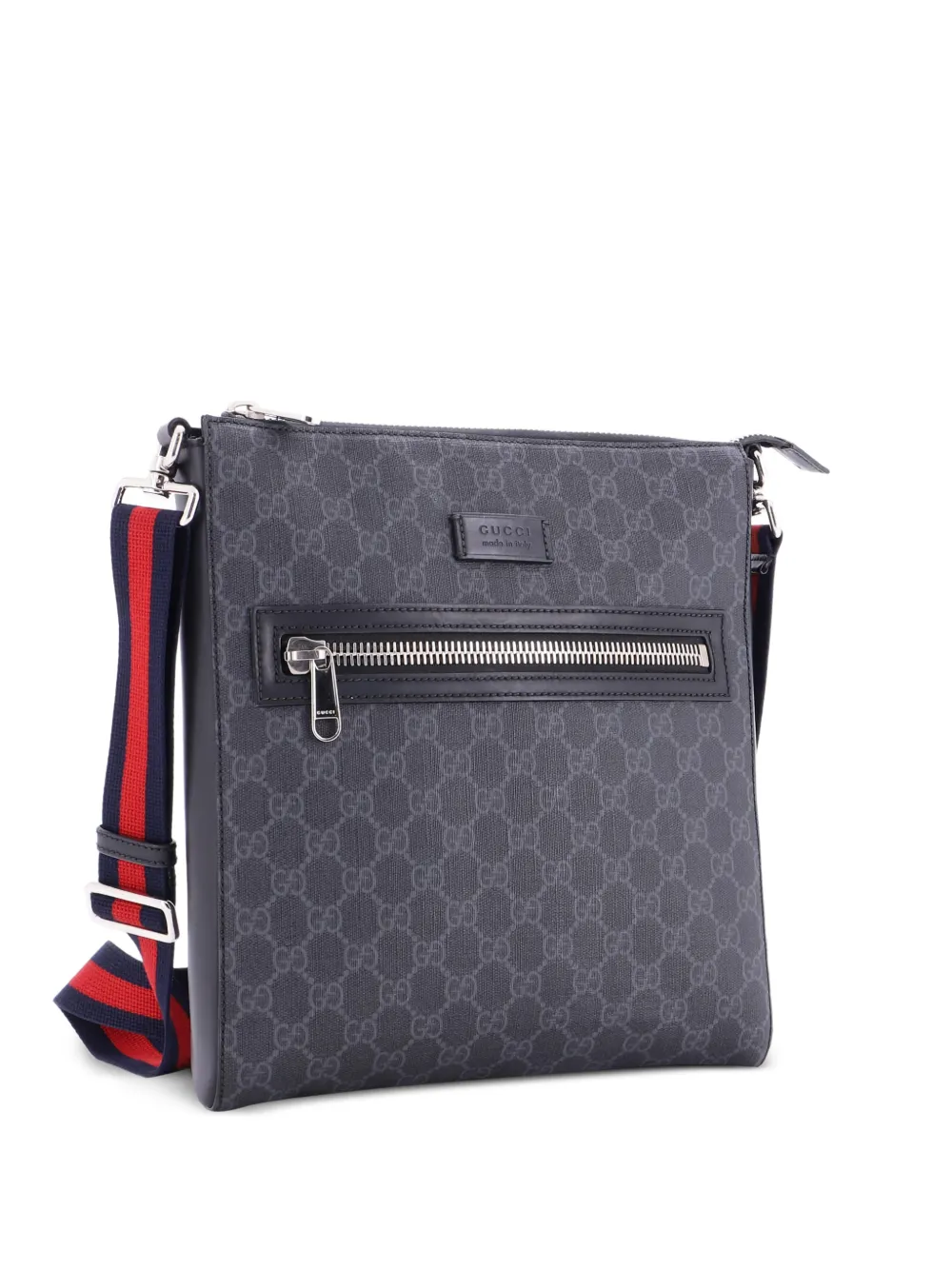 Gucci Pre-Owned Web Strap Front Zip Messenger Bag GG Coated Canvas Medium crossbody bag - Nero