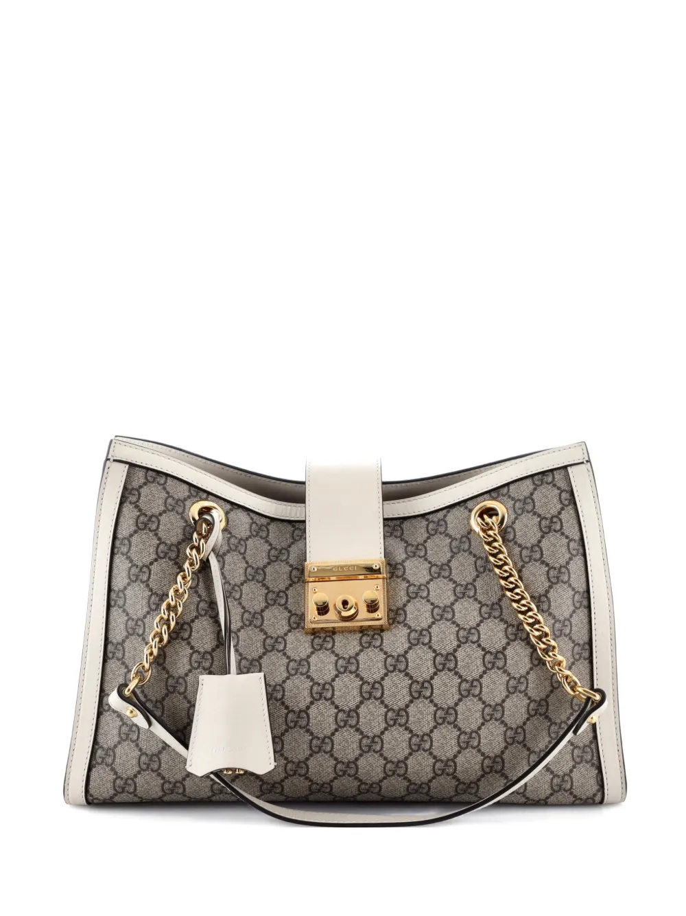 Gucci Pre-Owned Padlock Chain GG Coated Canvas with Leather Medium tote bag - Bianco