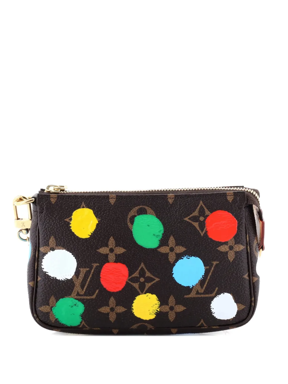 Pre-owned Louis Vuitton Pochette Accessoires Yayoi Kusama Painted Dots Monogram Canvas Mini Clutch Bag In Brown