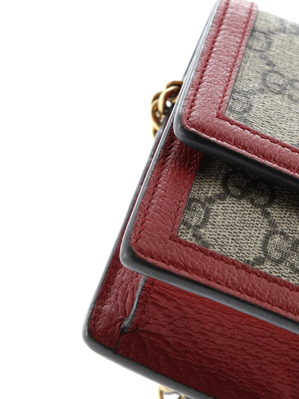 Pre-owned Gucci Queen Margaret Chain Wallet Gg Coated Canvas Mini Crossbody Bag In Brown