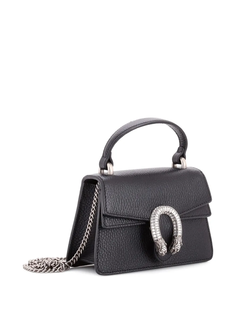Pre-owned Gucci Dionysus Top Handle Bag Leather With Crystals Mini Satchel In Black