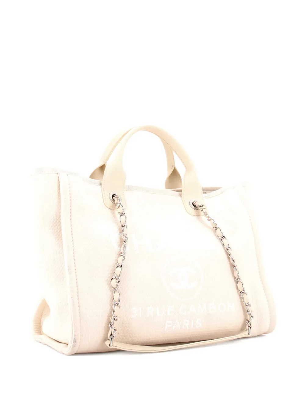 Pre-owned Chanel Deauville Nm Mixed Fibers Small Tote Bag In Neutral