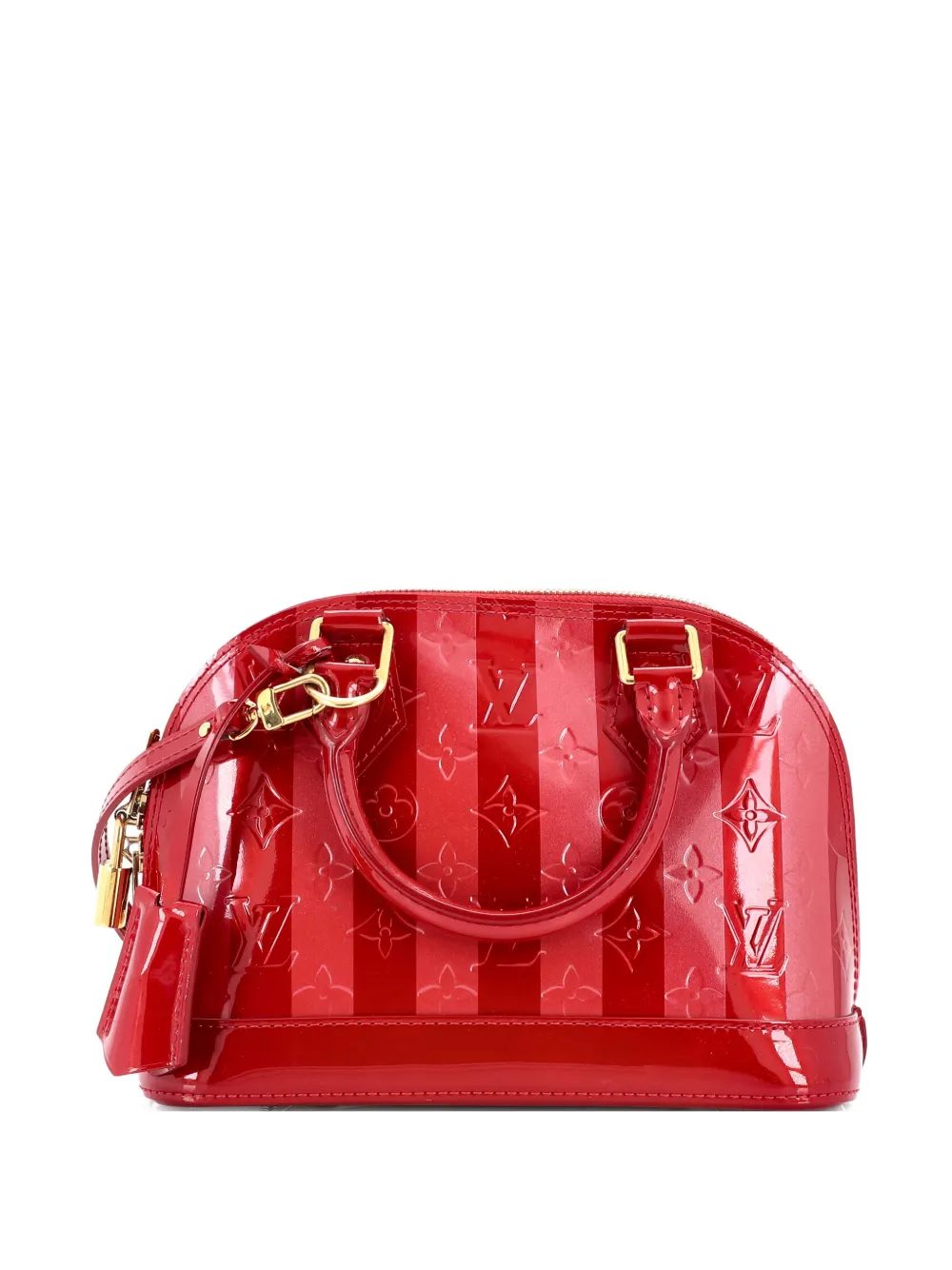 Pre-owned Louis Vuitton Alma Handbag Limited Edition Monogram Vernis Rayures Bb Shoulder Bag In Red