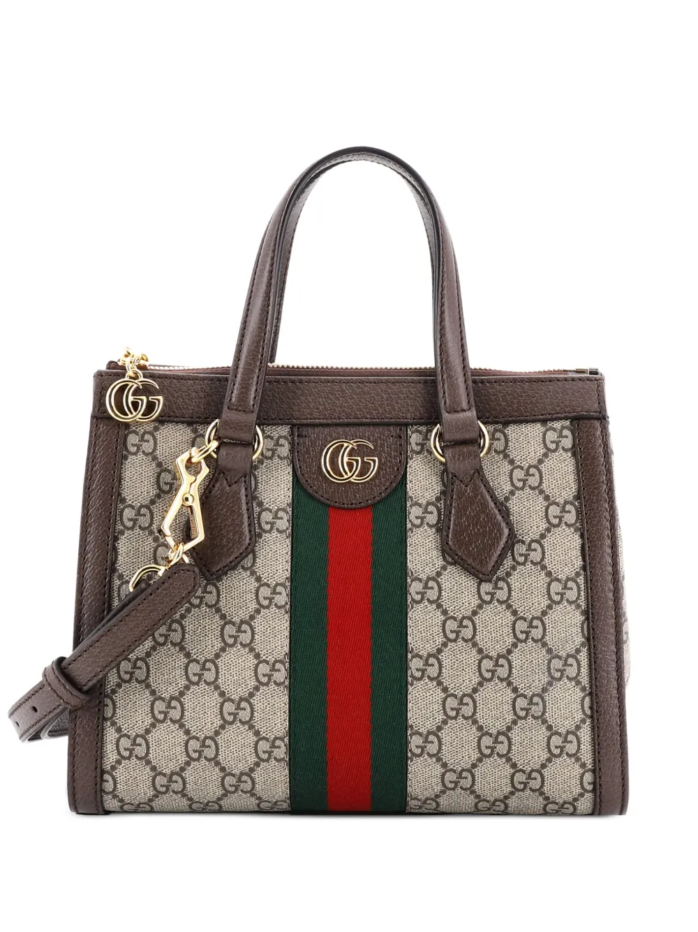 Gucci Pre-Owned Ophidia Top Handle GG Coated Canvas with Leather Small tote bag | Brown | Image 1