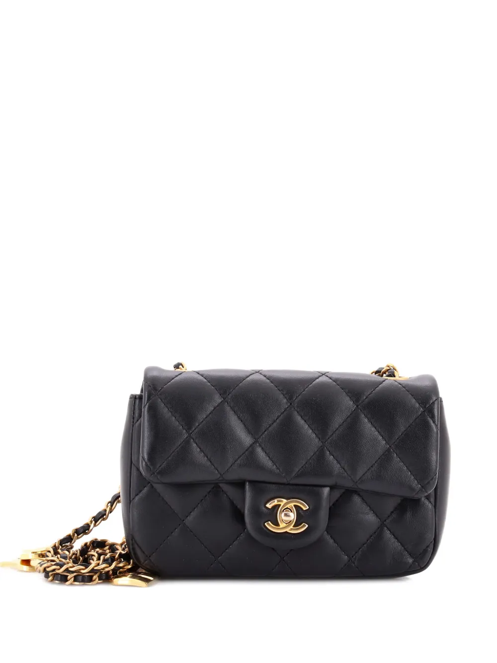 Pre-owned Chanel Heart Charms Flap Bag Quilted Lambskin Mini Crossbody Bag In Black