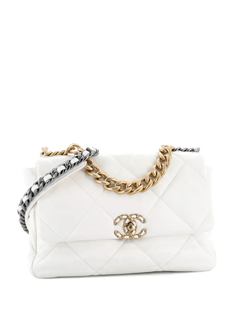 CHANEL Pre-Owned 19 Flap Bag Quilted Leather Large crossbody bag - Bianco
