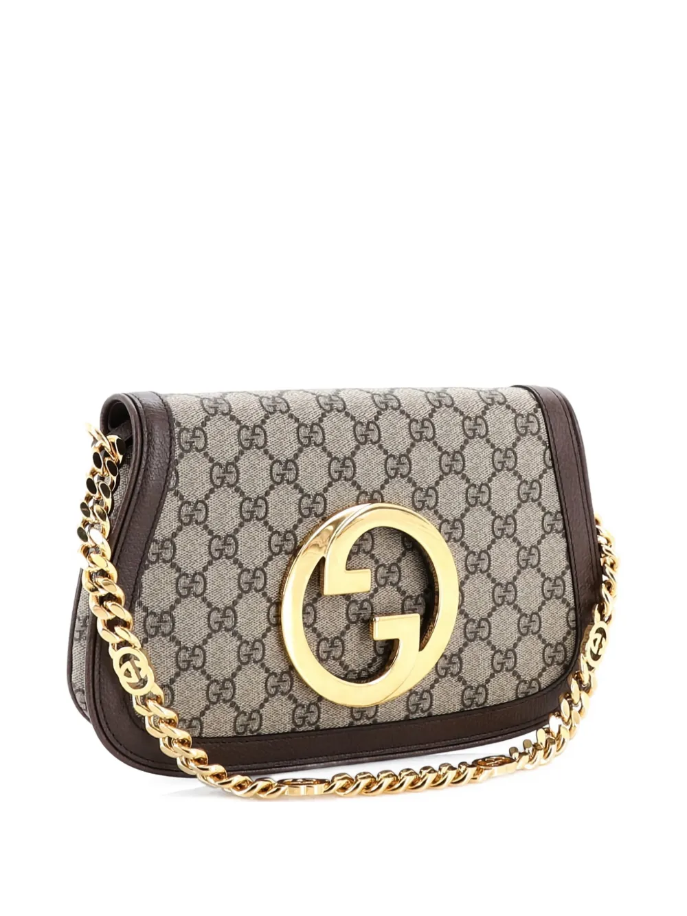 Pre-owned Gucci Blondie Nm Chain Flap Bag Gg Coated Canvas Small Shoulder Bag In Brown