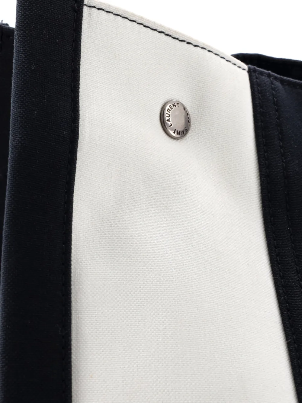 SAINT LAURENT Pre-owned Noe Shopping Striped Canvas Large Tote Bag In Black