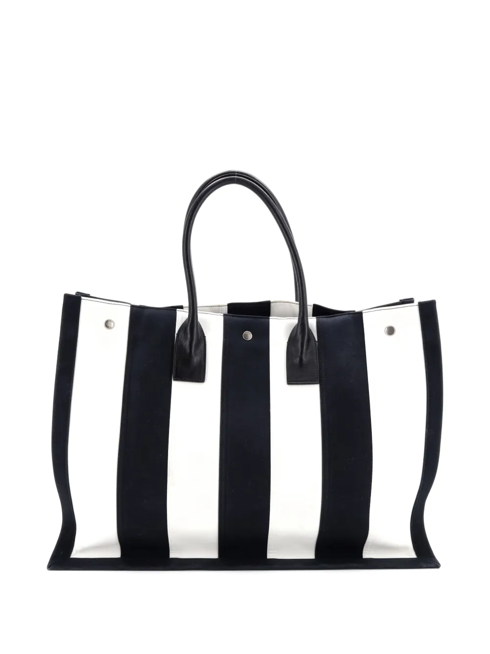 Pre-owned Saint Laurent Noe Shopping Striped Canvas Large Tote Bag In Black