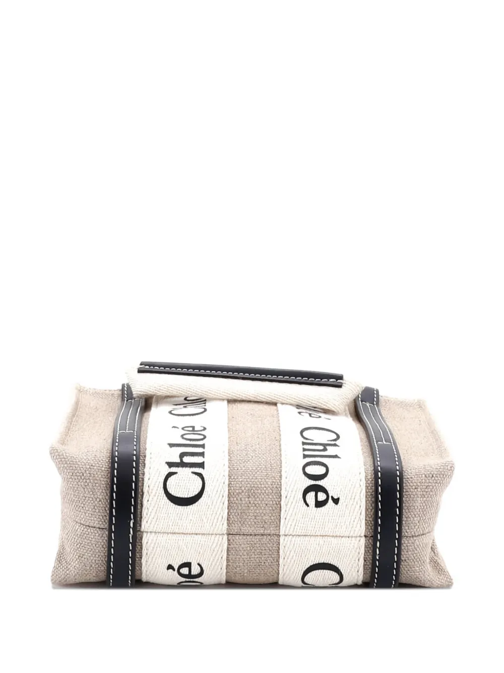 CHLOÉ Pre-owned Woody Convertible Canvas With Leather Mini Tote Bag In Black