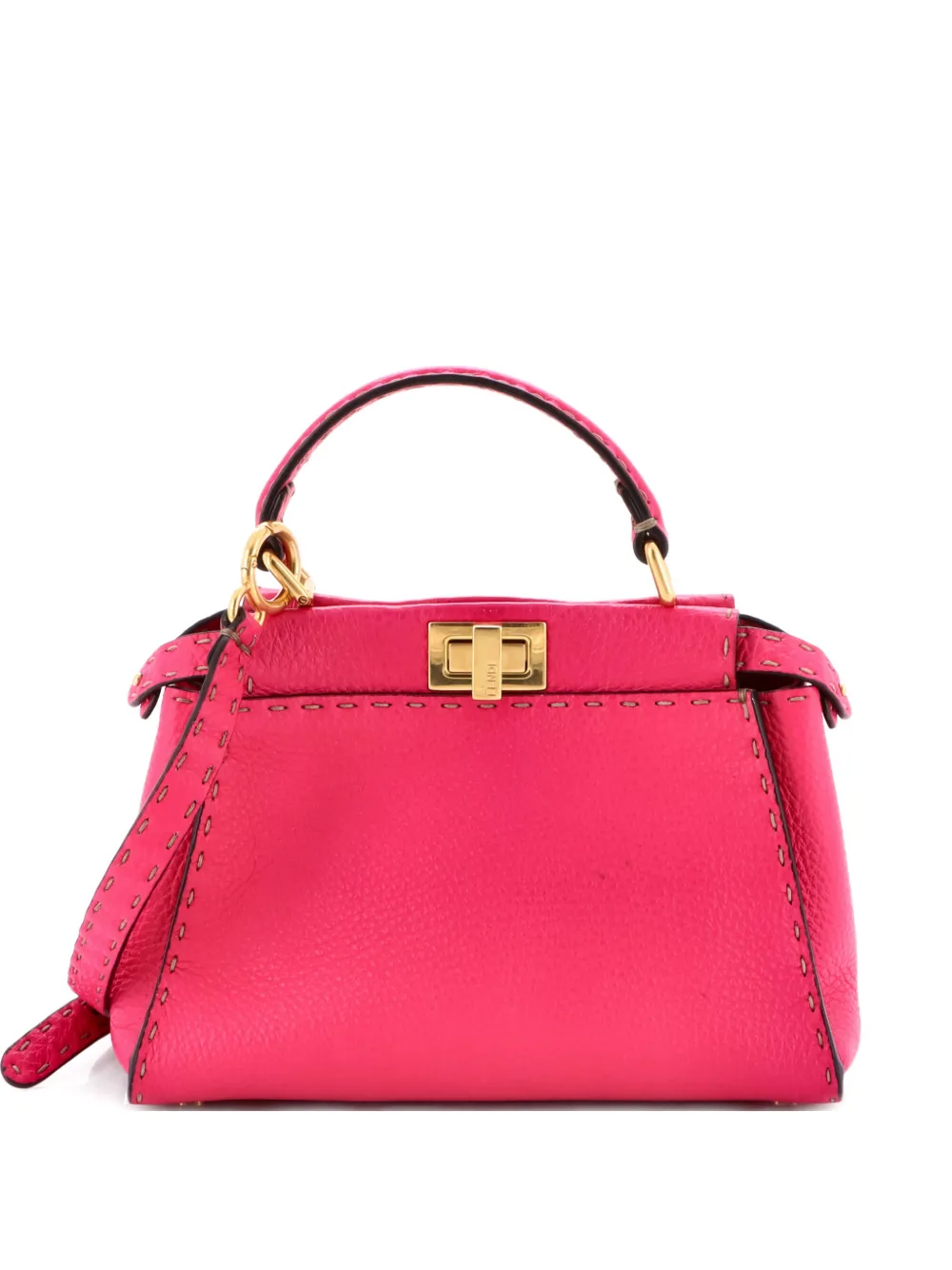 Pre-owned Fendi Selleria Peekaboo Bag Leather Mini Satchel In Pink