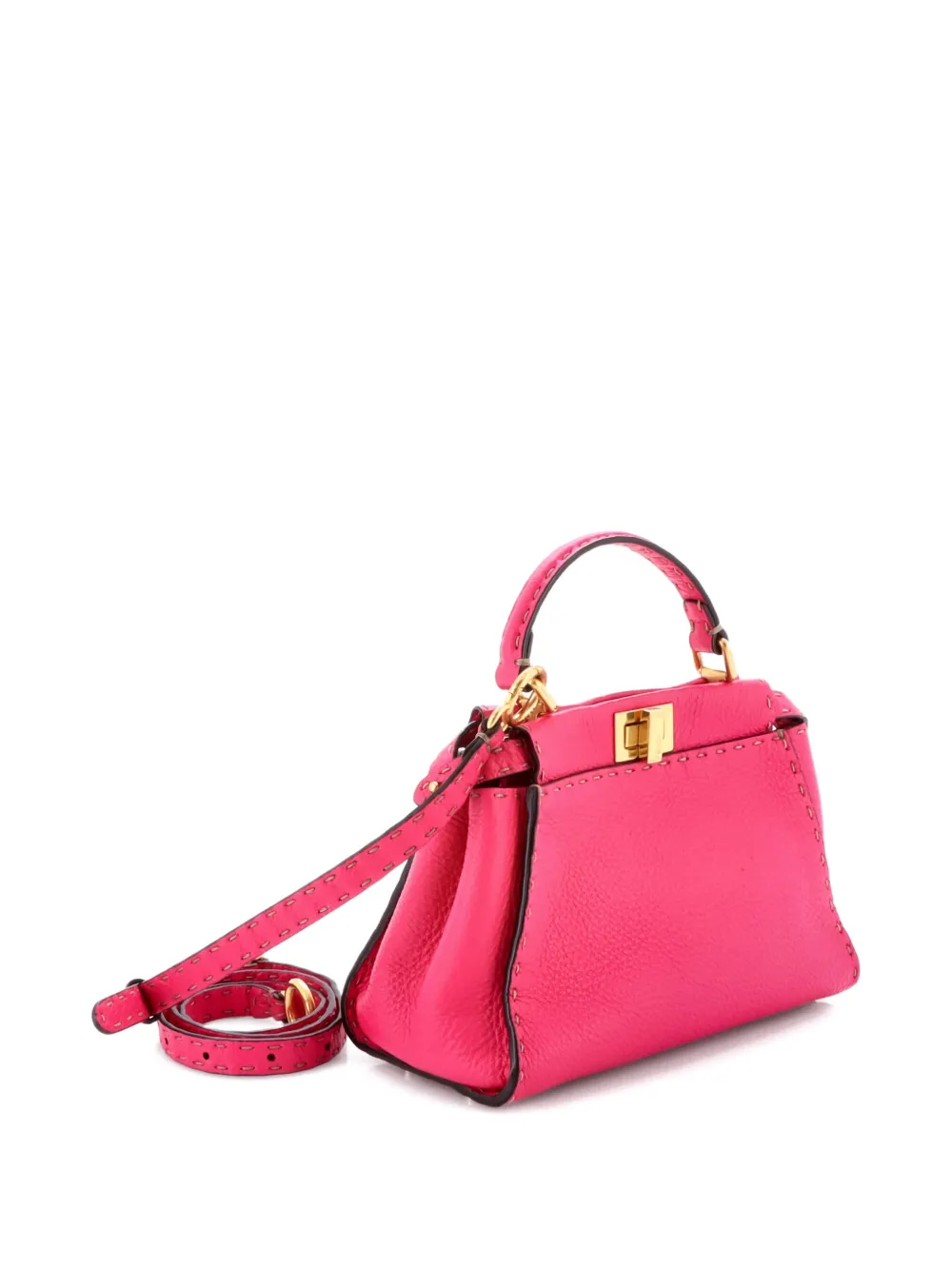 Pre-owned Fendi Selleria Peekaboo Bag Leather Mini Satchel In Pink