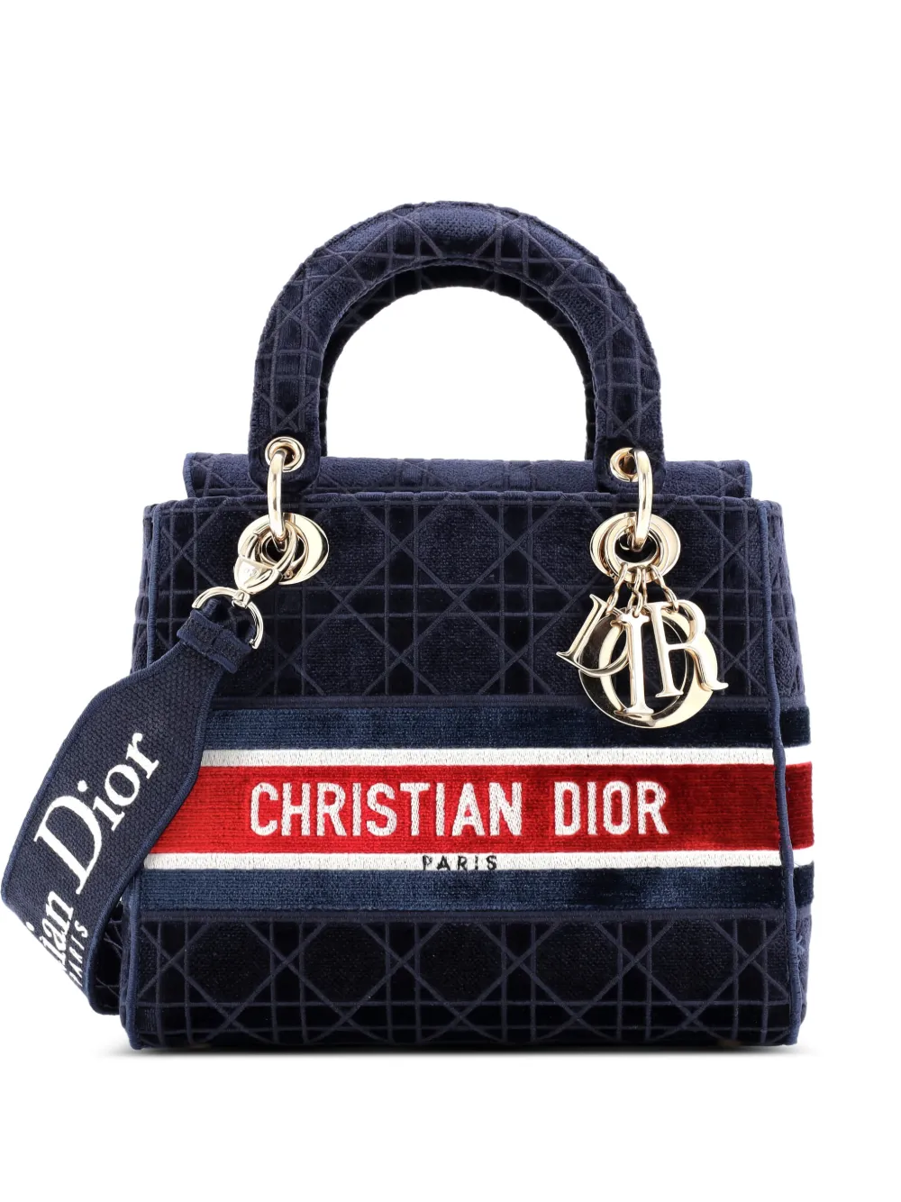 Christian Dior Pre-Owned Lady D-Lite Bag Cannage Embroidered Velvet Medium tote bag | Blue | Image 1