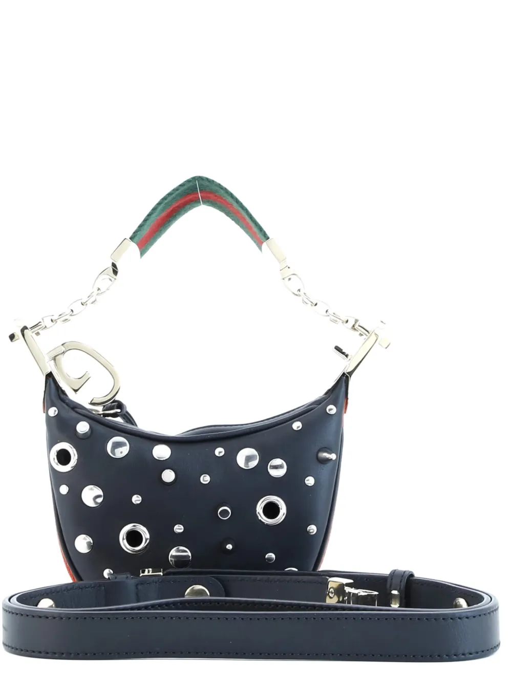 Pre-owned Gucci Attache Grommet Embellished Leather Mini Shoulder Bag In Black