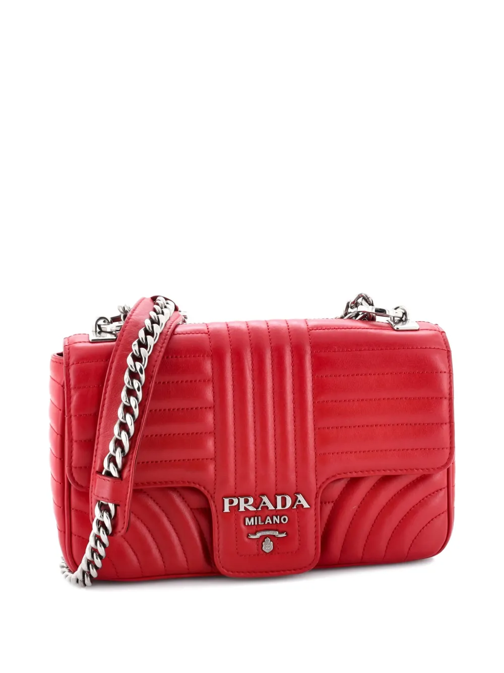 Pre-owned Prada Chain Flap Shoulder Bag Diagramme Quilted Leather Medium Crossbody Bag In Red