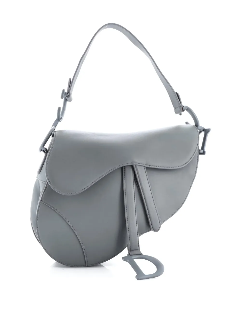 Pre-owned Dior Ultra Matte Saddle Handbag Leather Medium Shoulder Bag In Gray
