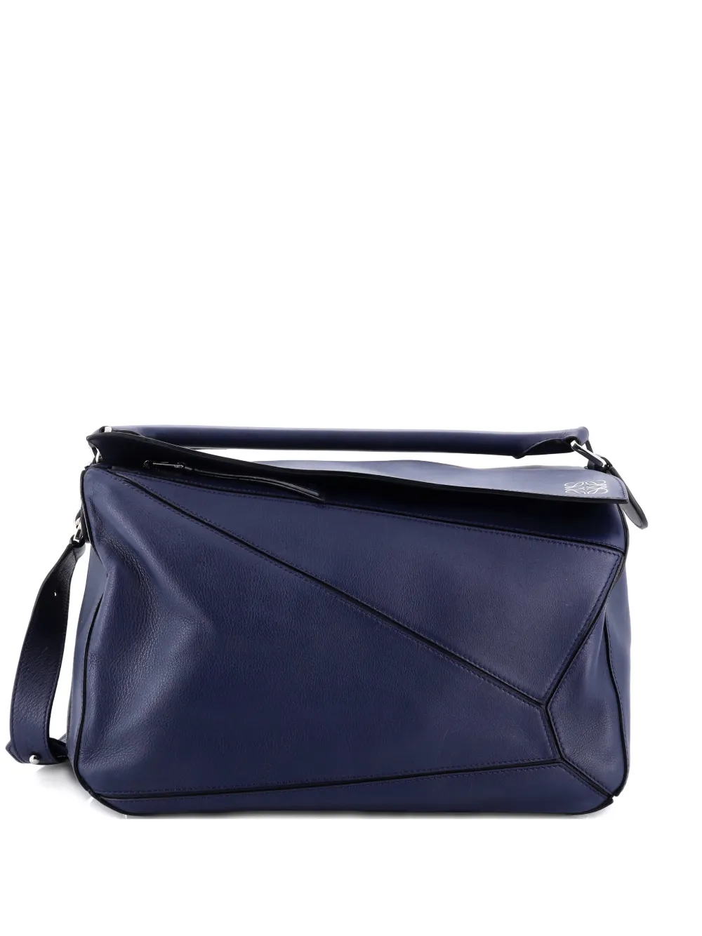 Pre-owned Loewe Puzzle Bag Leather Large Satchel In Blue