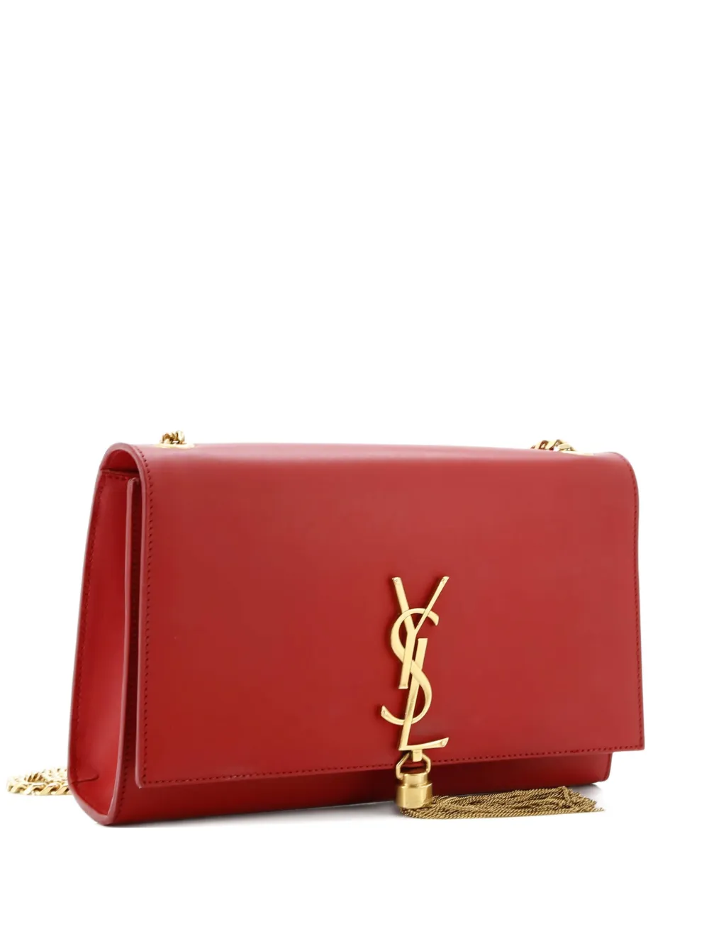 Pre-owned Saint Laurent Classic Monogram Tassel Leather Medium Crossbody Bag In Red