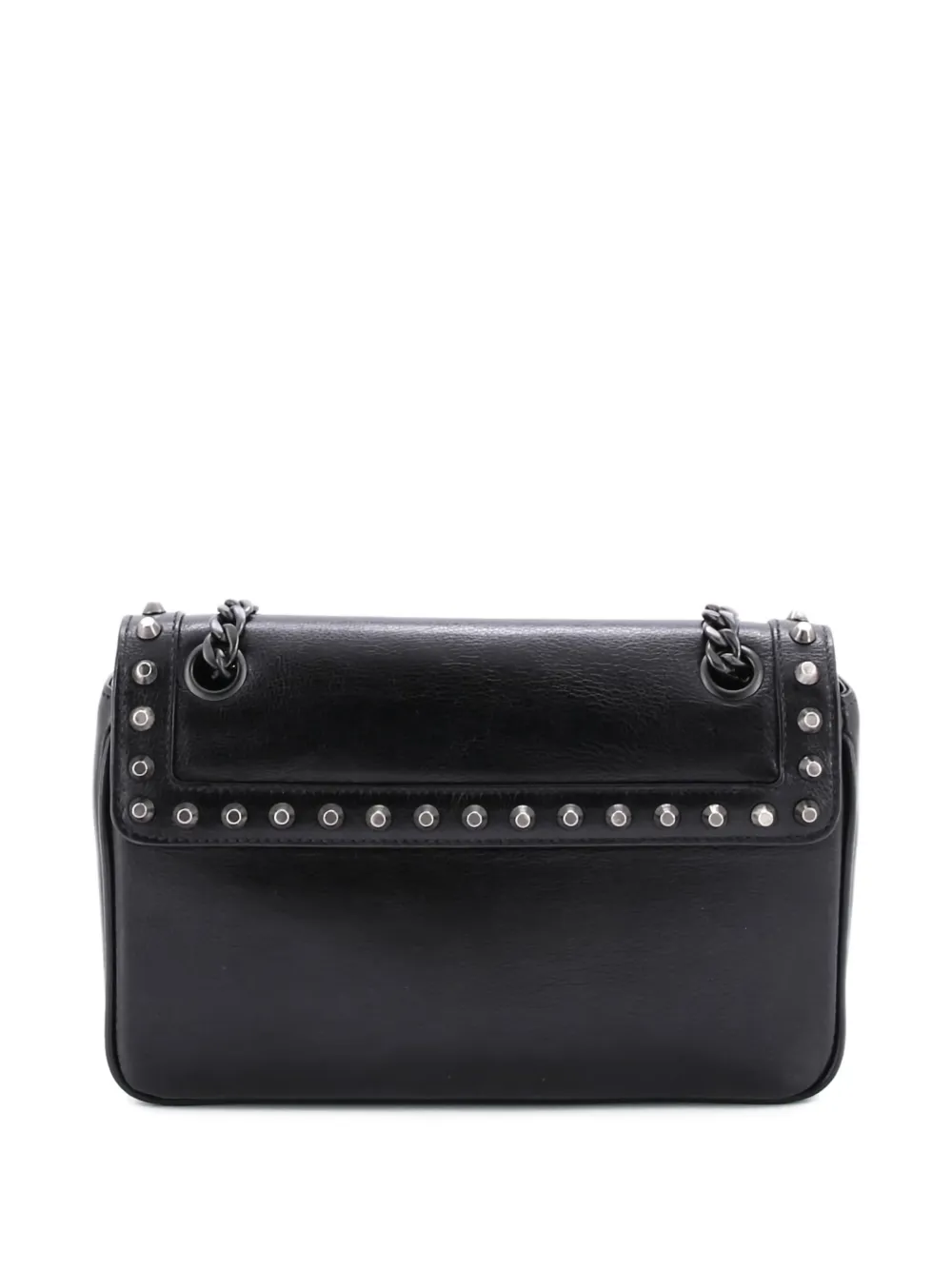 Pre-owned Prada Chain Flap Bag Studded Glace Calf Small Crossbody Bag In Black