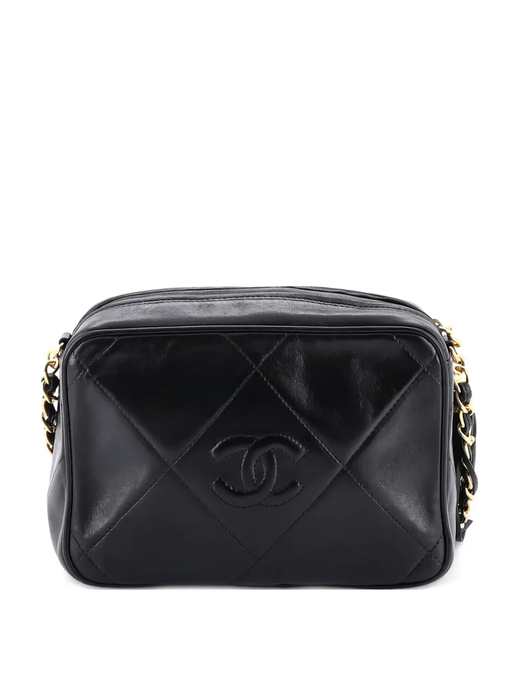 Pre-owned Chanel Diamond Cc Camera Bag Quilted Leather Small Shoulder Bag In Black