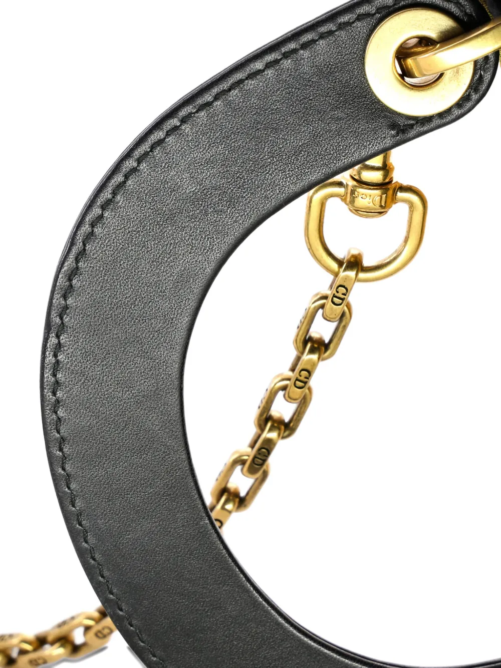 DIOR Pre-owned Lady Chain Bag Beaded Embroidered Canvas Mini Satchel In Black