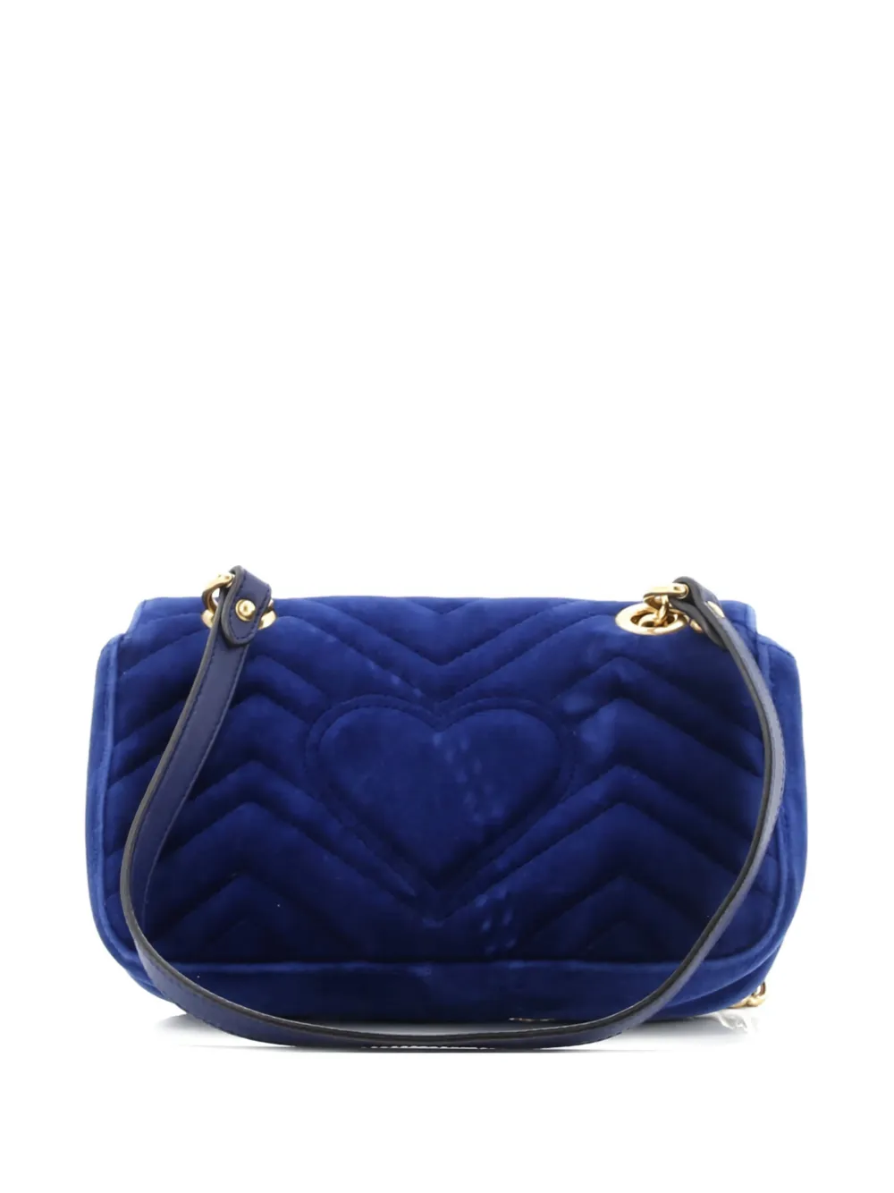 Pre-owned Gucci Gg Marmont Flap Bag Matelasse Velvet Mini Shoulder Bag In Blue