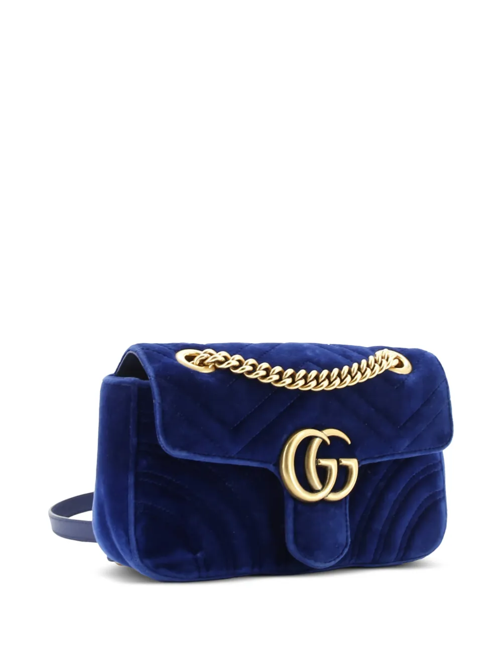 Gucci Pre-Owned GG Marmont Flap Bag Matelasse Velvet Mini shoulder bag - Blu