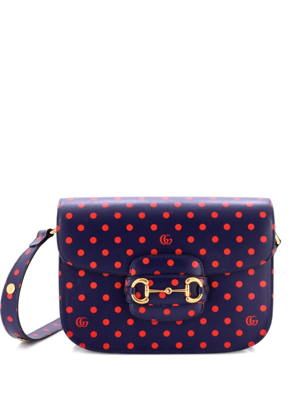 Pre-owned Gucci Horsebit 1955 Printed Leather Small Shoulder Bag In Blue
