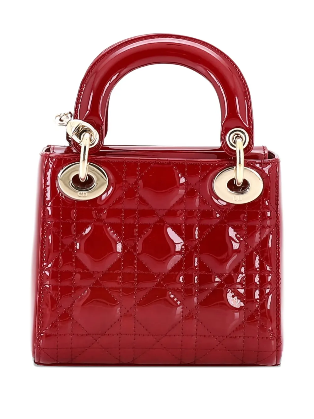 Pre-owned Dior Lady Chain Bag Cannage Quilt Patent Mini Satchel In Red