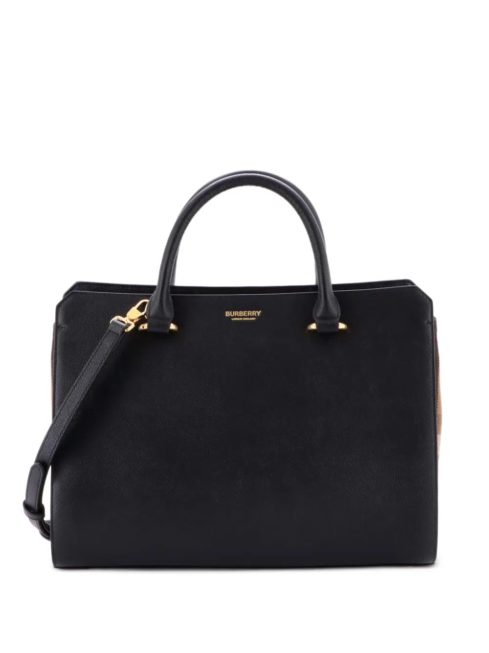 Burberry Pre-Owned Banwell Leather and House Check Canvas Small tote bag - Nero