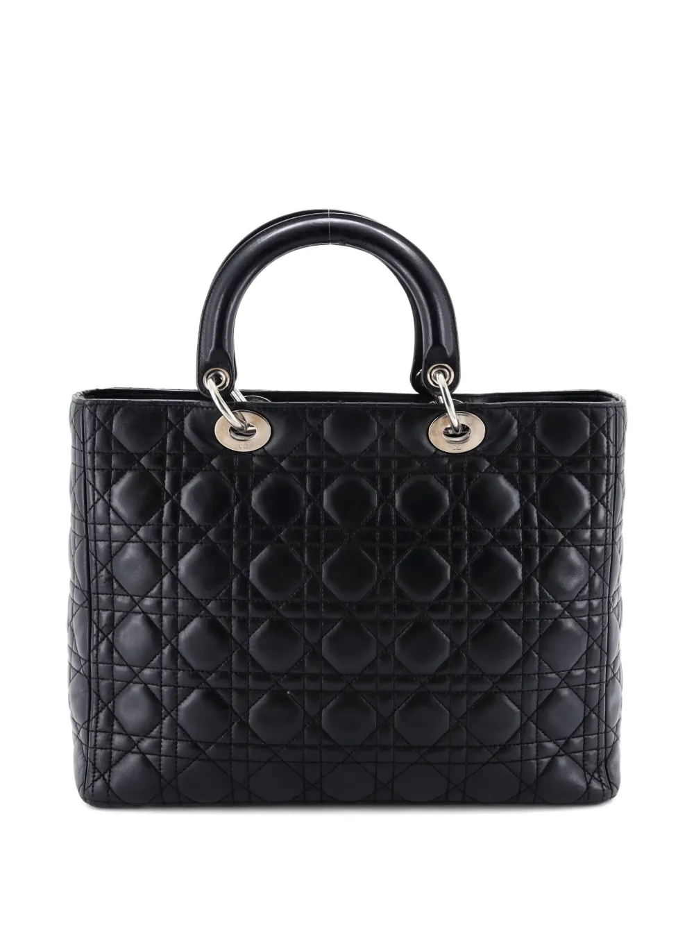 Pre-owned Dior Lady Bag Cannage Quilt Lambskin Large Tote Bag In Black