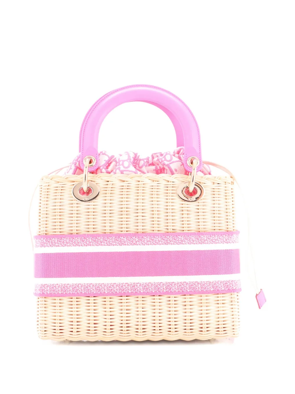 Pre-owned Dior Lady  Bag Wicker And Oblique Canvas Medium Tote Bag In Neutral