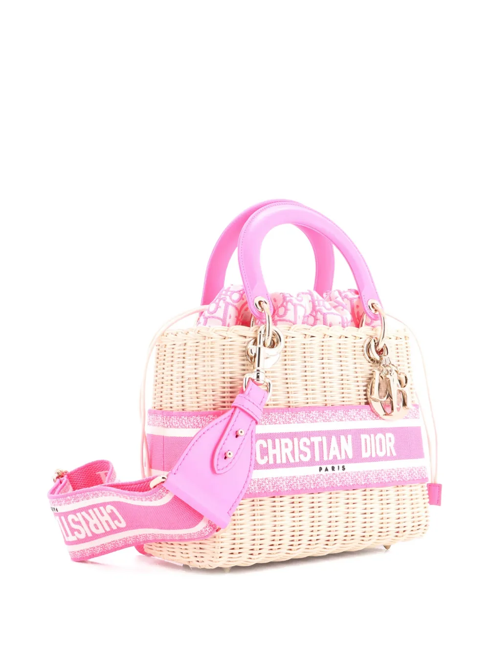 Pre-owned Dior Lady  Bag Wicker And Oblique Canvas Medium Tote Bag In Neutral