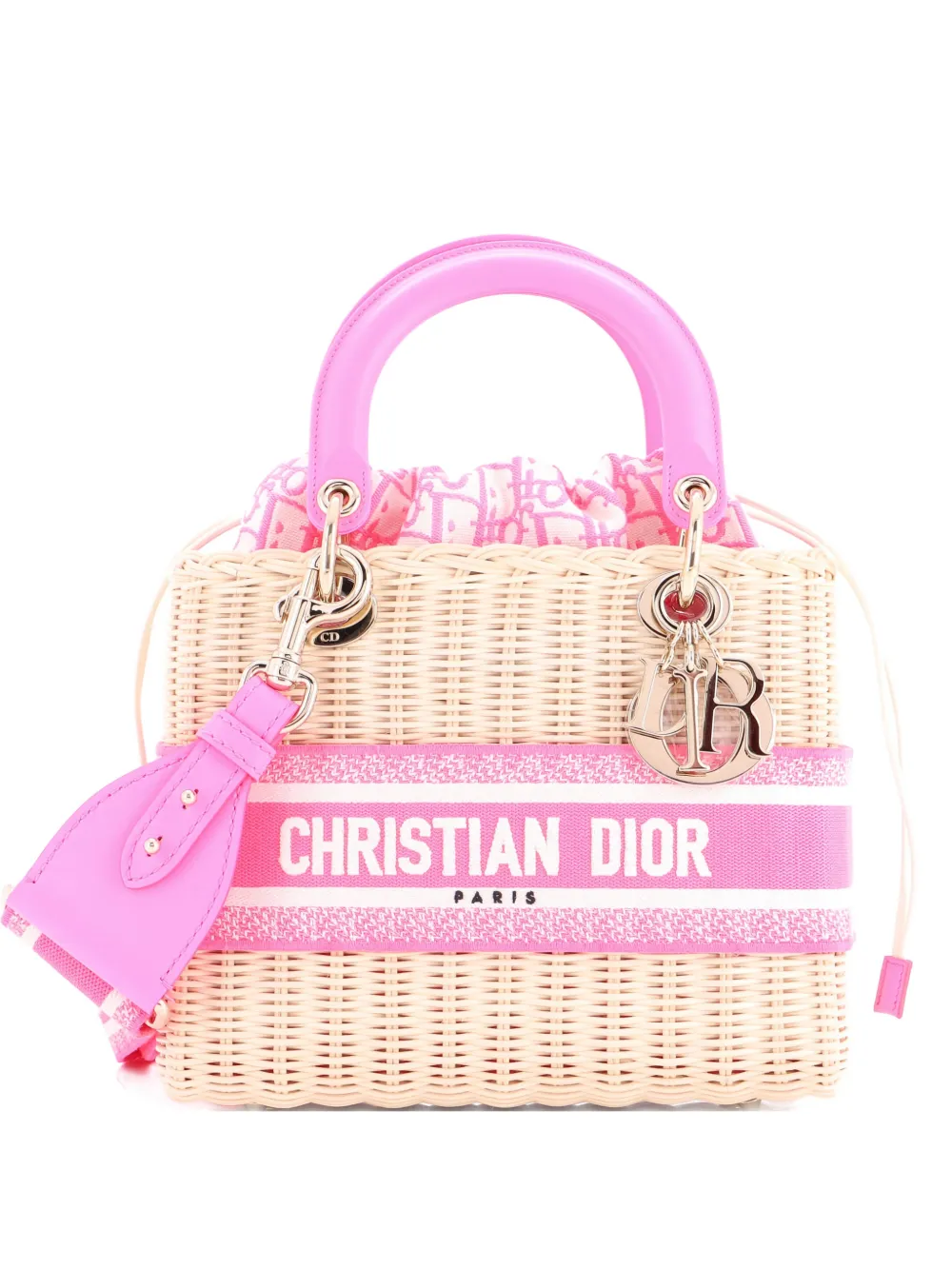 Christian Dior Pre-Owned Lady Dior Bag Wicker and Oblique Canvas Medium tote bag - Toni neutri