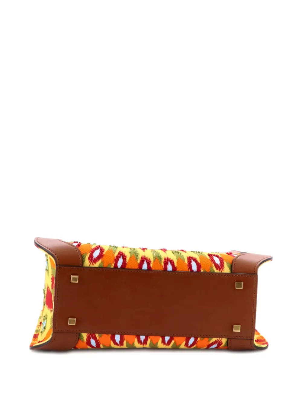 Pre-owned Valentino Garavani Vlogo Shopper Bead Embellished Leather Medium Tote Bag In Brown