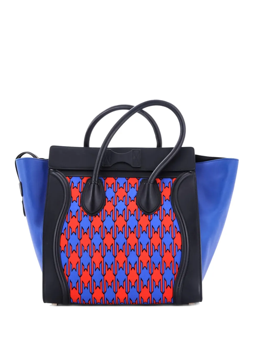 Pre-owned Celine Luggage Bag Printed Textile And Leather Mini Satchel In Black