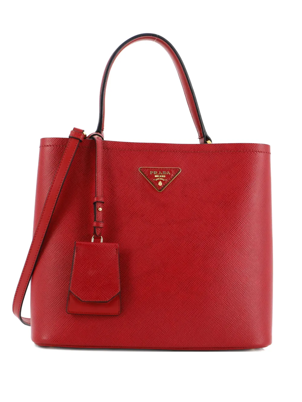 Pre-owned Prada Panier Saffiano Leather Large Bucket Bag In Red